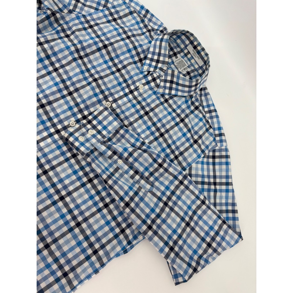 LL Bean Mens Wrinkle Free Slim Fit Check Button Down Shirt Blue White L-REG